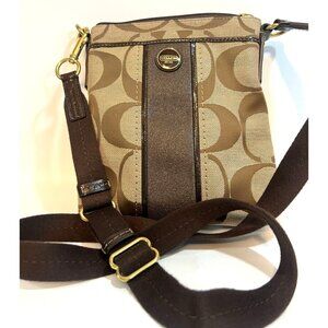 Coach Signature Jacquard Crossbody Bag With Certificate Of Authenticity Brown Ta